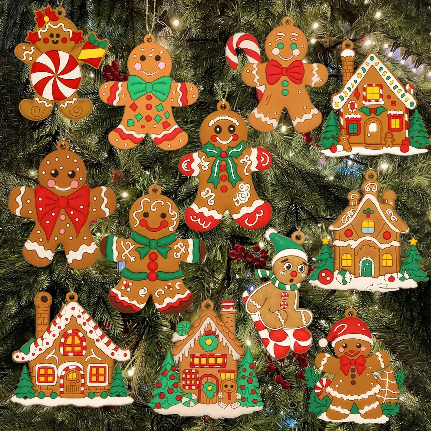 12 count Plastic Gingerbread Figurines - Christmas Tree Decorations, Gingerbread House Ornaments,  Decor for Party