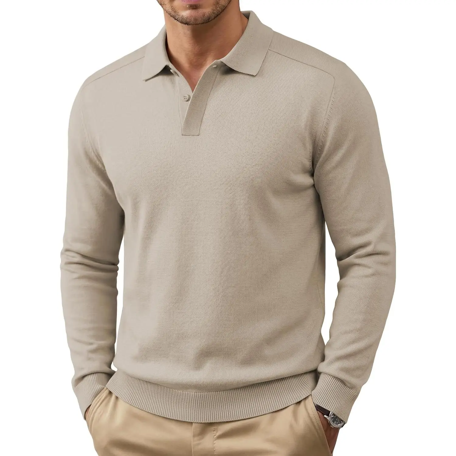 Mens Knit Polo Sweater Long Sleeve Polo Collared Pullover Sweaters| Hidden Button Design, Soft Breathable Knit Sweater Polo,Golf Shirts, Business Casual, Fall Lightweight Sweater