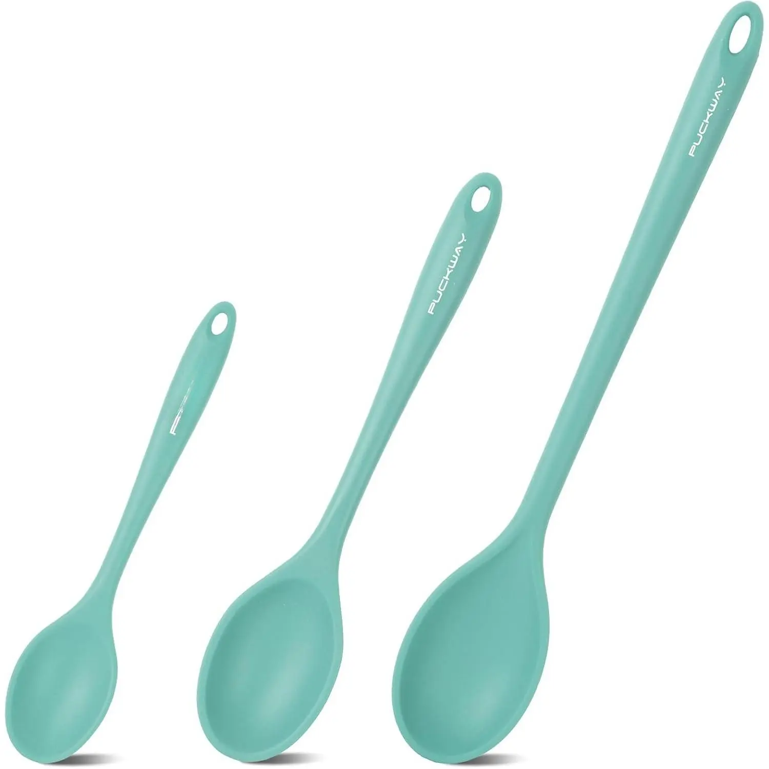 3-Count Green Synthetic Heat-Resistant Non-Stick Kitchen Spoons Set - 7.9in, 10.6in, 14.2in Small to Large Utensils for Cooking, Mixing