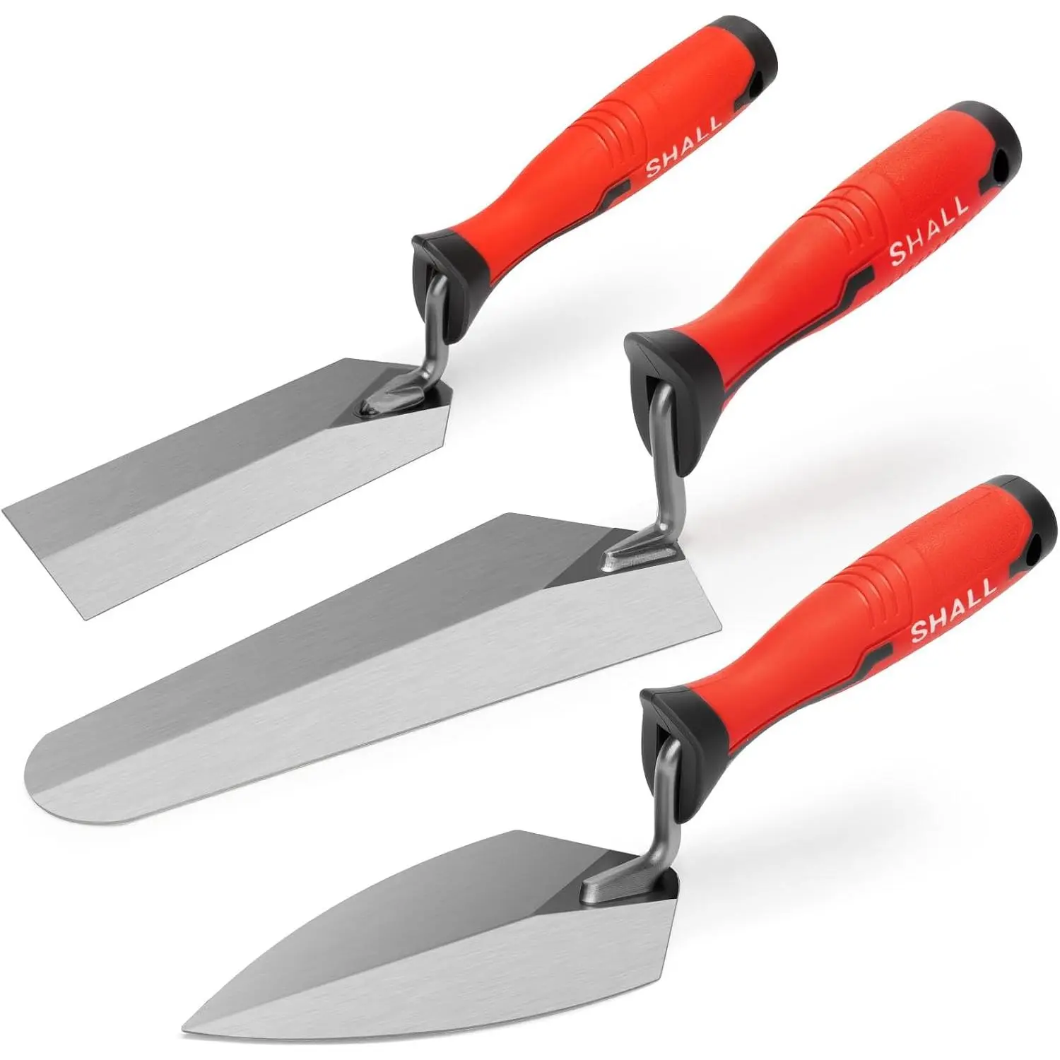 3-Piece Masonry Set, 6’’ Margin Trowel, 5.5’’ Pointing and 7’’ Gauging Trowel with Soft Grip Handle, Bricklaying Hand Tool for Concrete, Cement, Plaster, Tile Construction Projects