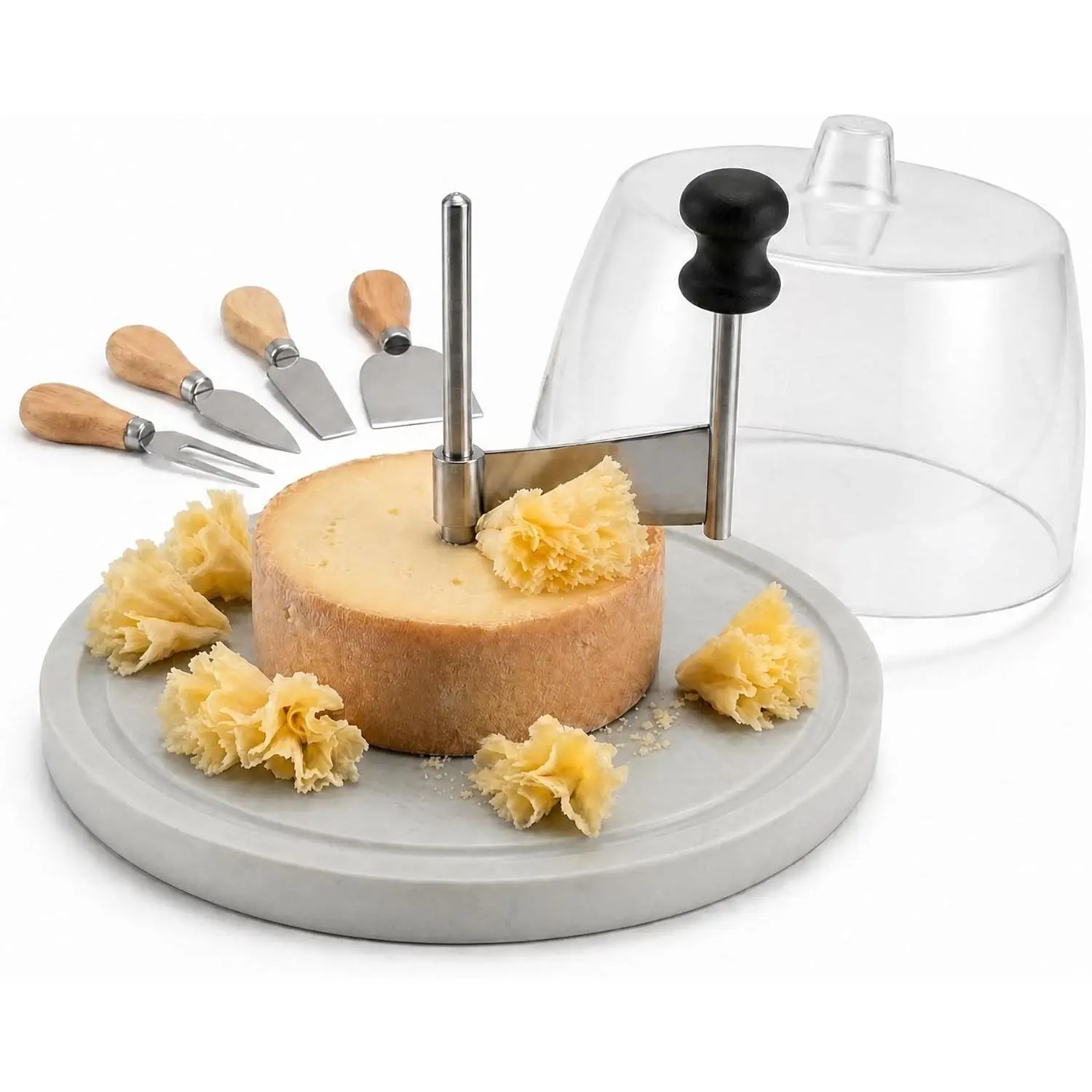 Marble Cheese Curler & Cheese Flower Cutter – Sharp Stainless Steel Blade with Dust Cover & Knife Set for Cheese Flowers, Wheels & Appetizers | Easy to Use & Clean | Gift for Entertaining