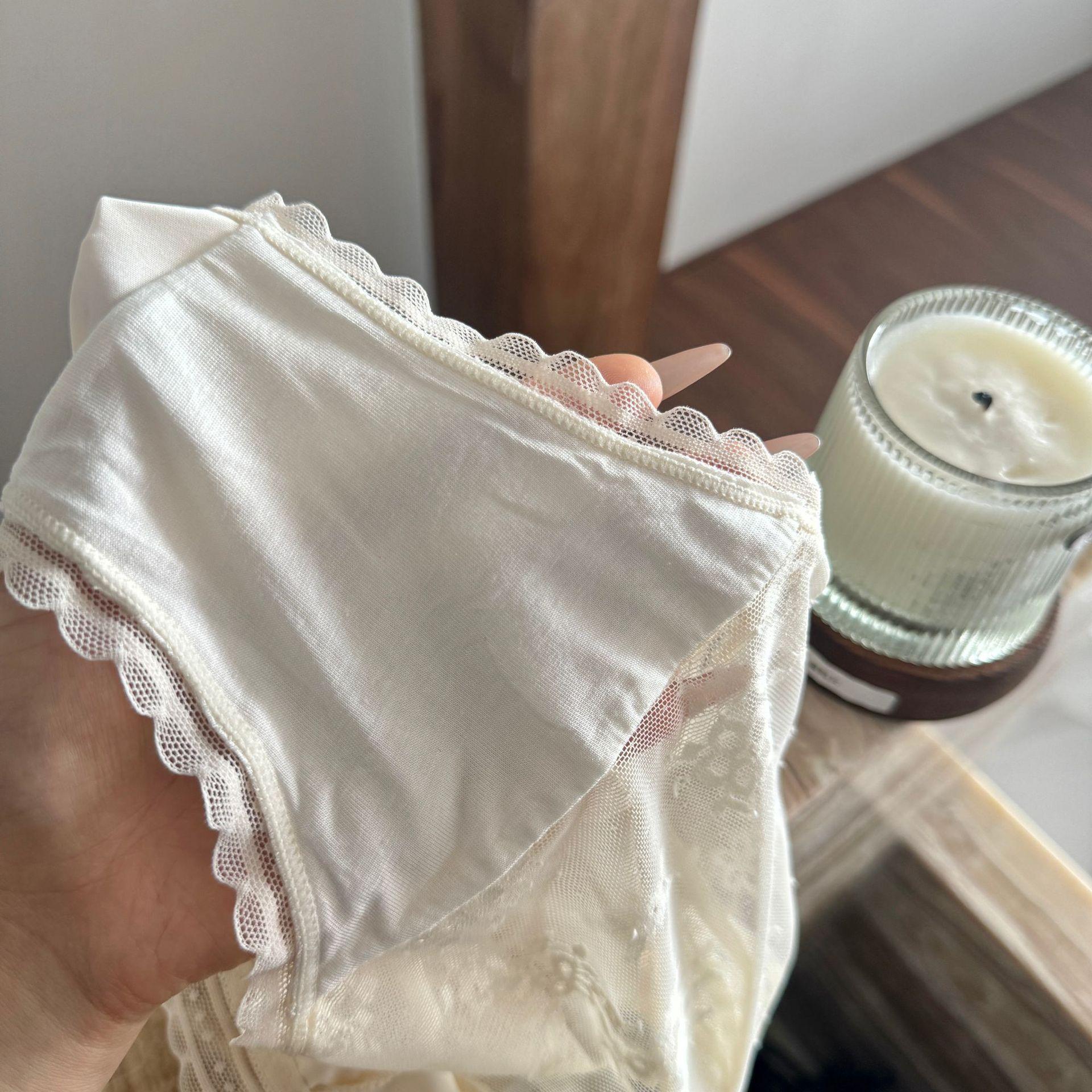 French Style Pure Desire Transparent Girl Mid-Waist Bow Lace Silk Cotton Crotch Panties Women Thin Summer