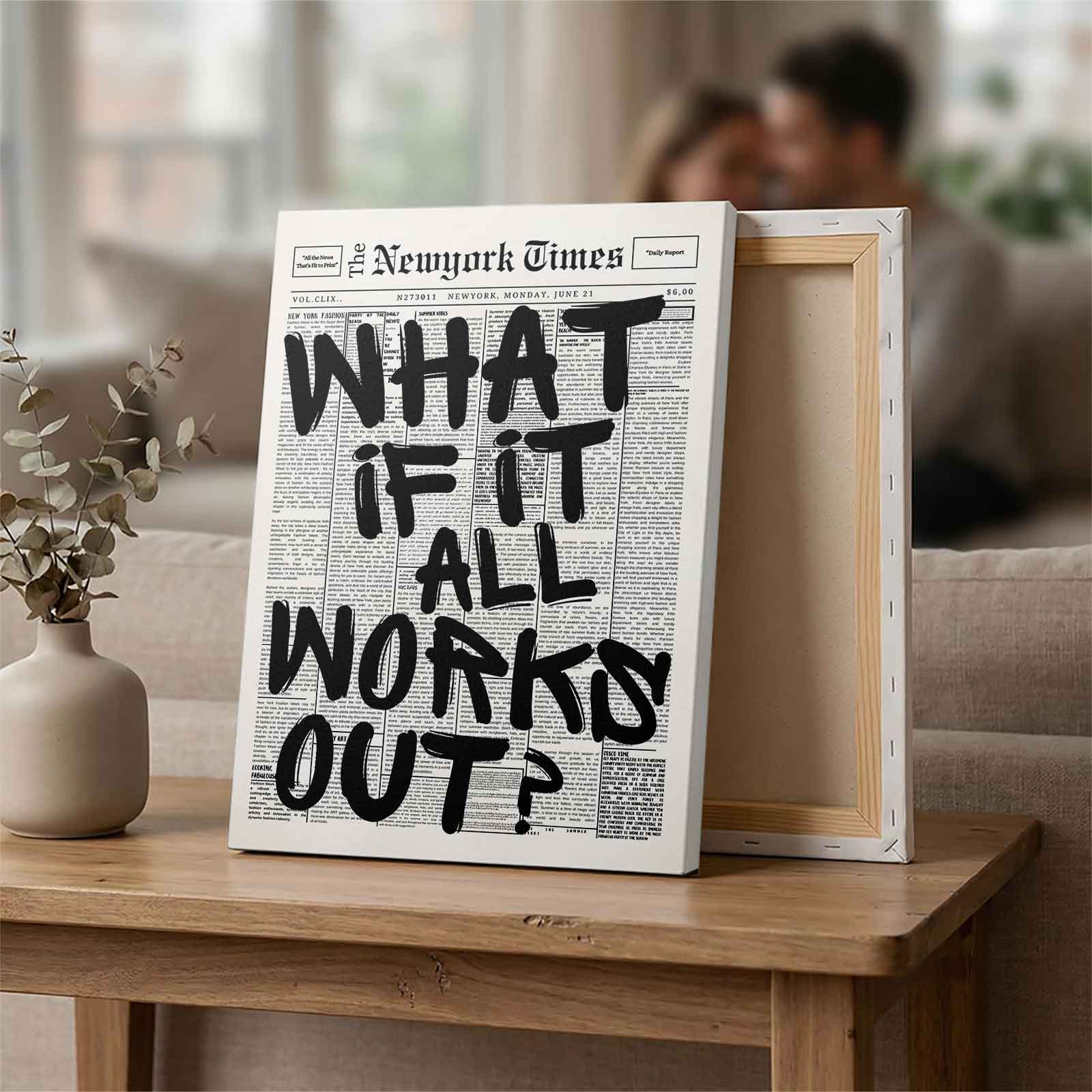 What If It All Works Out? Newspaper Style Canvas Wall Art, Retro New York Times Inspired Motivational Print, Aesthetic Office Decor, Inspirational Quote Poster, Trendy Living Room Wall Decor