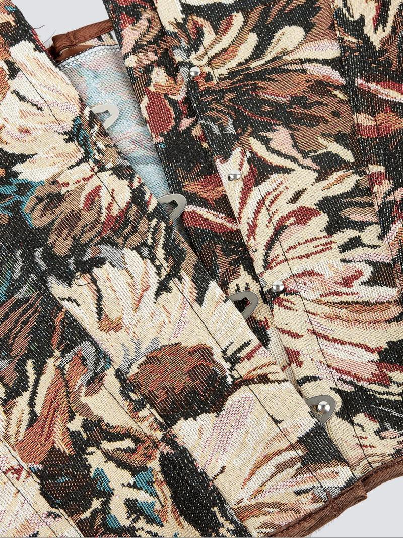 Women's Floral Print Shapewear Tops, Fashionable Lace Up Closure Corset, Shaper for Lady