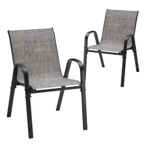 Stackable Outdoor Dining Chairs Set of 2, Textilene Patio Chairs with Powder-Coated Metal Frame, Ideal All Weather Outdoor Armchair for Backyard, Balcony and Poolside