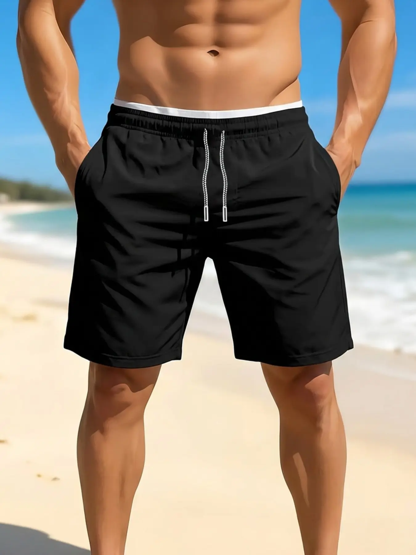 Men's Casual Gym Shorts, Elastic Drawstring Waist, Knee-Length Running Five-Pocket Pants, Summer Fitness Training Streetwear, Lightweight Workout Shorts