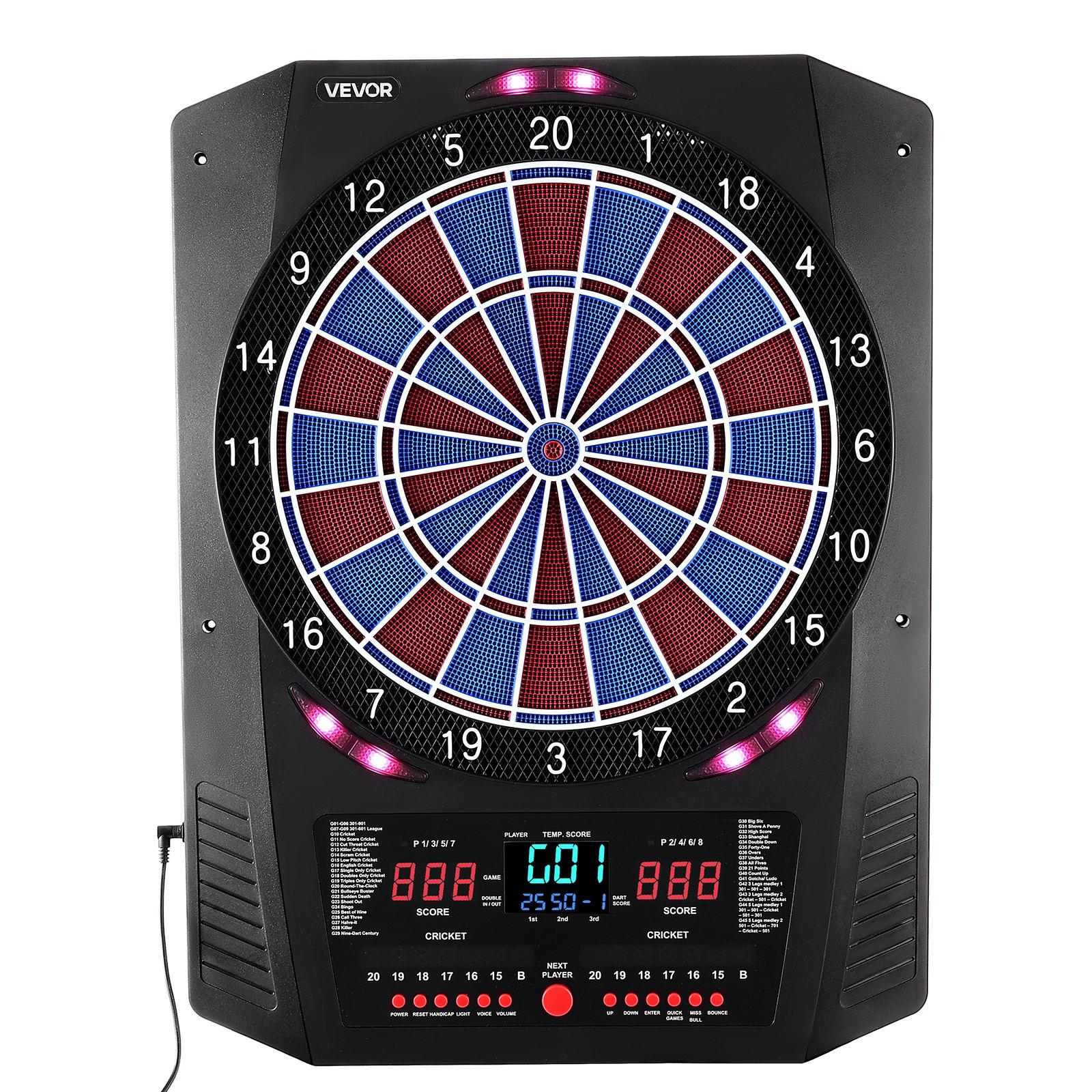 VEVOR Electronic Dart Board, 13.5" Target Dartboard with 45 Games & 474 Variations for Up to 8 Players, 6 Dart Shafts with Flights & 50 Soft Tips, Color LED Cricket Scoring Screen for Home Party Bar VEVOR Electronic Dart Board, 13.5" Target Dartboard with 45 Games & 474 Variations for Up to 8 Players, 6 Dart Shafts with Flights & 50 Soft Tips, Color LED Cricket Scoring Screen for Home Party Bar