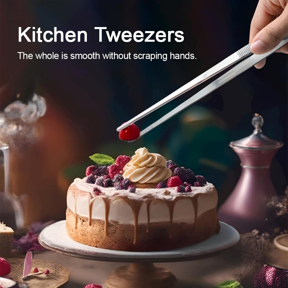 2pcs Extra-Long Stainless Steel Kitchen Tweezers - 12 Inch Fine Tongs for Cooking, Baking, BBQ, Pet Feeding & Food Preparation - Durable, Easy to Clean, Ideal for Home & Professional Kitchens, Kitchen Tongs, Baking Essentials, Sleek Metallic Finish, Easyc