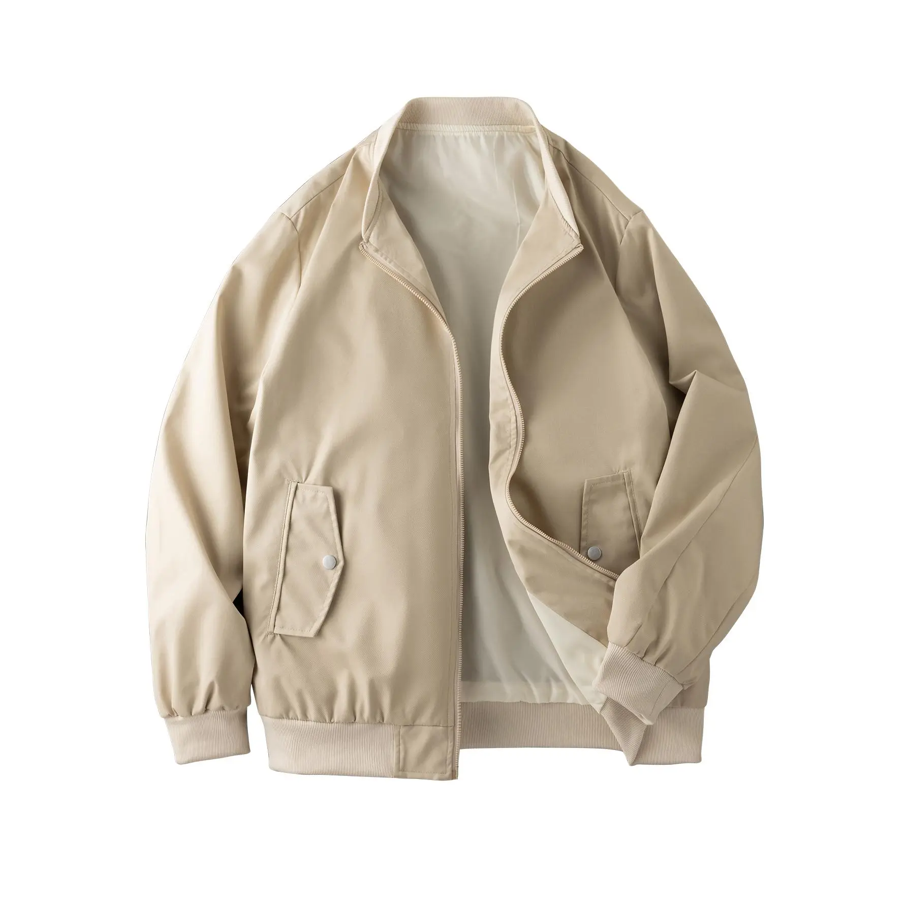 Men's Casual Stand Collar Zip Jacket Classic Harrington Bomber Coat Snap Flap Pocket Solid Outerwear cozy soft cool clean chic active sporty premium classic stylish durable trendy relaxed comfy modern vibe urban fresh hype Multi-Color