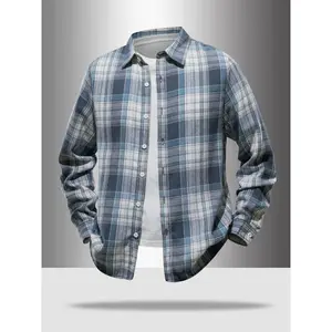 Men's random checkered long sleeved shirt, casual slim button top, comfortable design for autumn and winter, daily must-have