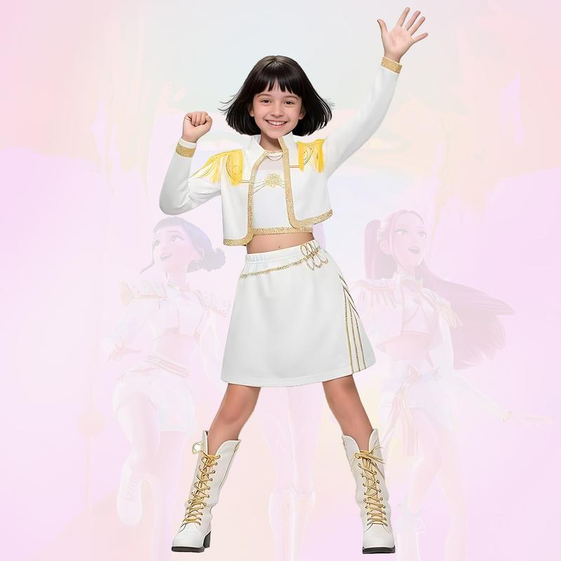 Viral Kpop Demon Hunters Costume for Girls | 3-Piece Dance Set for Halloween, Music Festival & Stage Performance | Trendy Kpop Concert Outfit