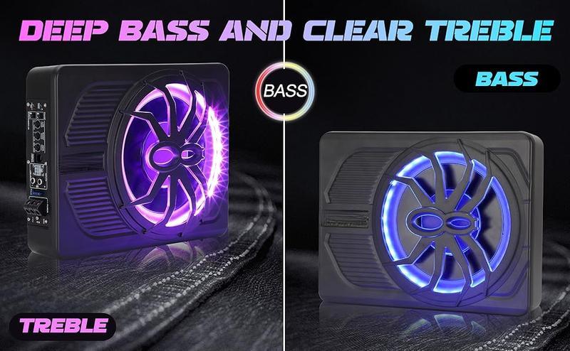 SUNDAY MIRTH 10" 800W Under Seat Car Subwoofer with Blue LED Lights & Bluetooth Control, 1200W Upgradeable, Android Auto Carplay Compatible, Portable Audio System for Enhanced Sound Experience