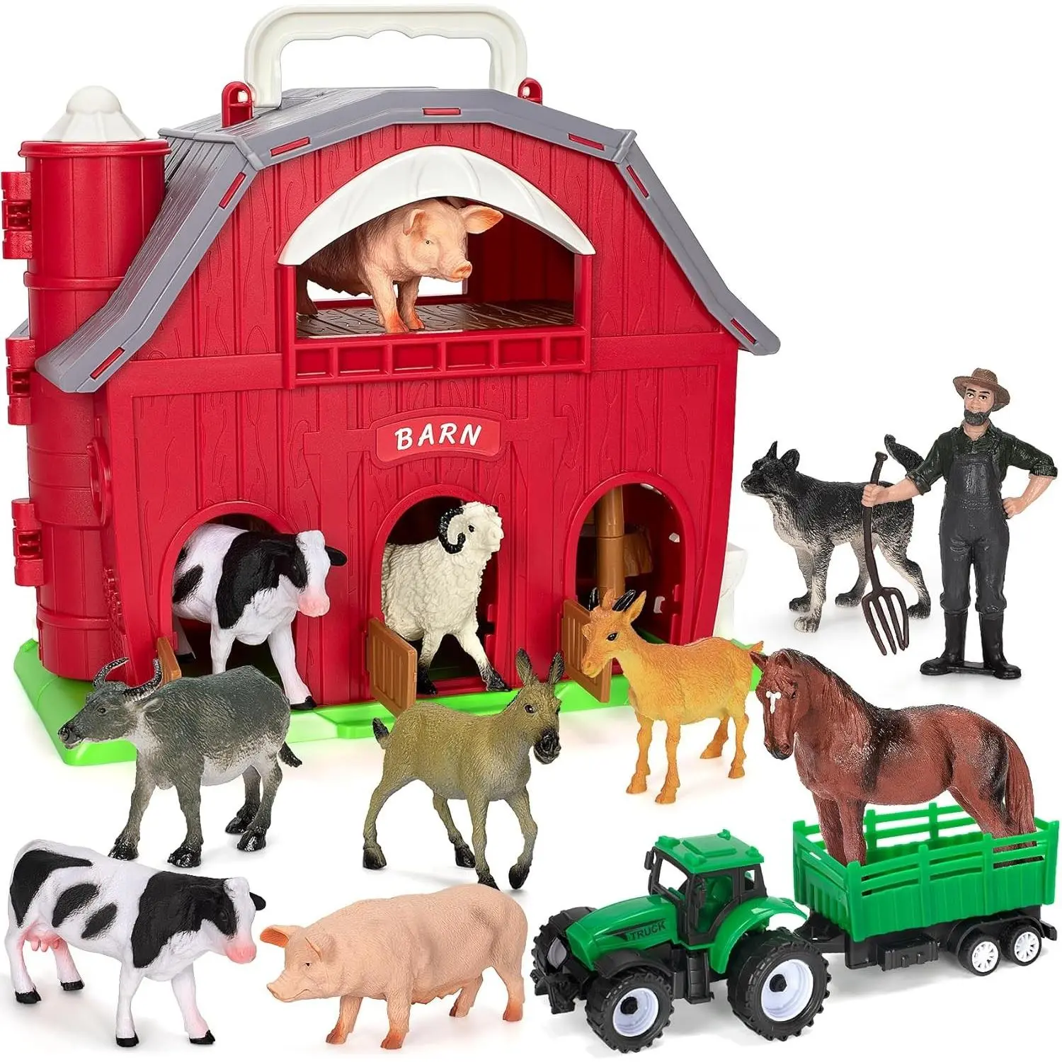Farm Animals Toys for Toddlers Girls Boys - Big Red Barn with Figures, Animals & Tractor Toy - Educational Farm Playset for Kids Ages 1-5 - Ideal Christmas Birthday Gifts