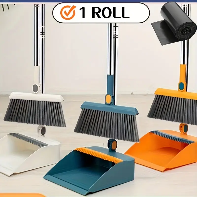 2 IN 1 / 3 IN 1 Broom And Dustpan Set Equipped with Garbage Bags, Long Handle Dustpan with Built-in Dustpan Comb, Practical Broom Dustpan Combo Set for Daily Home Cleaning