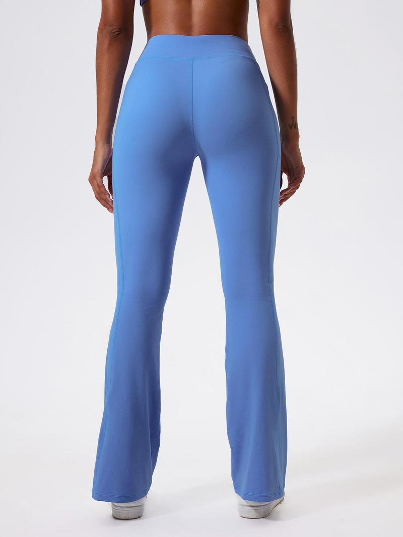 Women's Solid High Waist Flare Leg Sports Leggings, Sporty Overlap Waist Pocket Skinny Pants for Yoga Gym Workout Running, Ladies Sportswear for All Seasons, Flared Yoga Pants, Flared Yoga Bottoms, High Waisted Leggings Women's Solid High Waist Flare Leg Sports Leggings, Sporty Overlap Waist Pocket Skinny Pants for Yoga Gym Workout Running, Ladies Sportswear for All Seasons, Flared Yoga Pants, Flared Yoga Bottoms, High Waisted Leggings