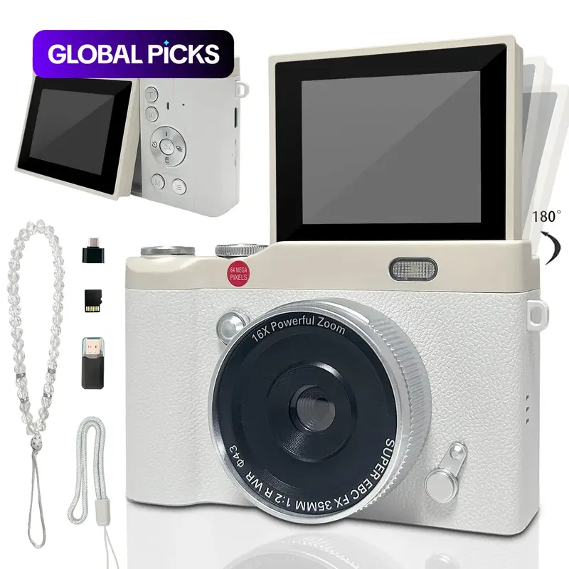 Flip Screen Portable Camera for Teens, Y2K Vintage Student Camera, Pocket Camera with Crystal Lanyard, Entry-Level Digital Camera with Memory Card, Built in Filters, Compact Camera, Perfect for Back to School, Christmas & Thanksgiving #GLOBAL PICKS