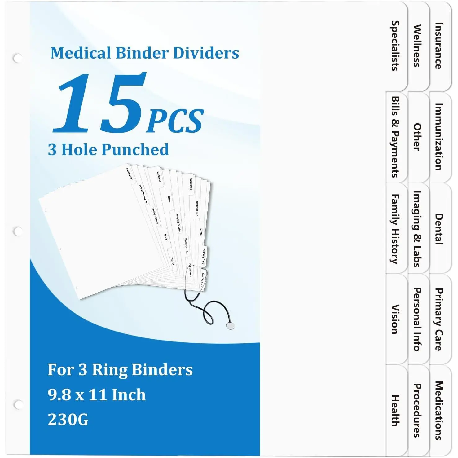 15 count  Personal Planner Dividers for 3 Ring Binder Letter Size   Journal 1/5 Cut Tab Dividers 9.8×11 Inch  Record Notebook Divider for   Nurse Family Document
