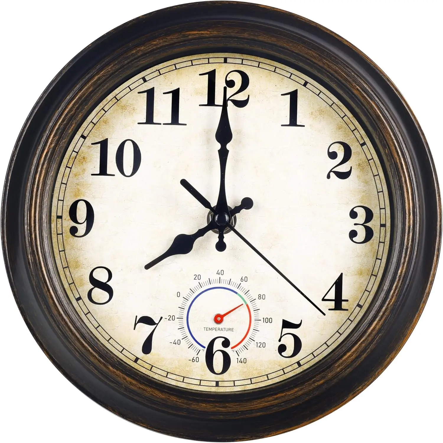 Outdoor Waterproof Wall Clock with Thermometer 8 Inch Bronze for Patio Pool Bathroom Kitchen