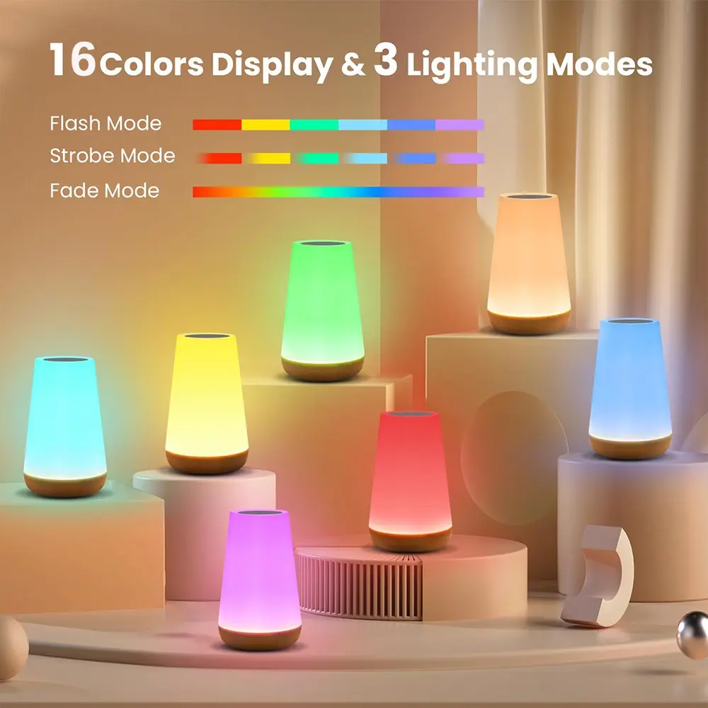Touch Control RGB Ambient Night Light, Remote Adjustable Bedside Lamp, USB Rechargeable Color Changing Atmosphere Light