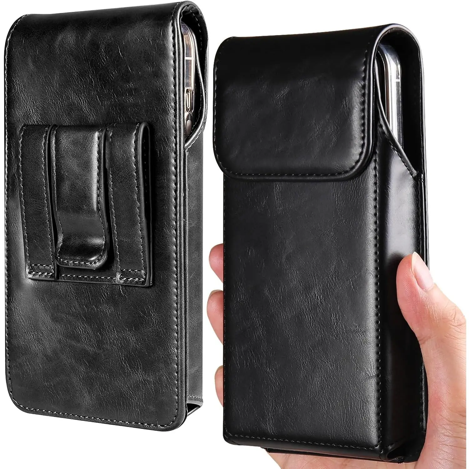 Leather Cellphone Smartphone Holster Holder with Clip for Apple iPhone 17/17 Pro/16/16 Pro/15/15 Pro/14/14 Pro/13/13 Pro/12/12 Pro/11/11 Pro/XR, Compatible with Samsung Galaxy S26/s25