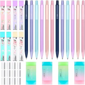 36 count Mechanical Pencil Set, 12 Pastel Cute Mechanical Pencils with 8 Tubes HB  Refills, 4 count Erasers and 12 Cap Eraser Refills for Writing(0.5 mm, 0.7 mm)