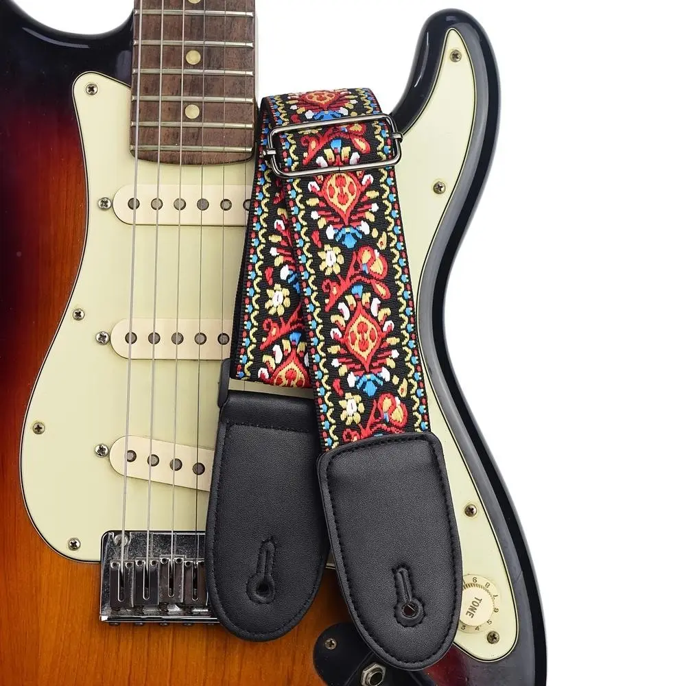 Adjustable Guitar Strap, Ethnic Style Wide Polyester Print, Comfortable Shoulder Support, Universal for Acoustic, Electric, Ukulele