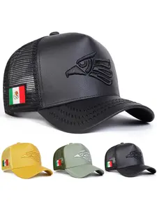 Unisex Eagle & Mexico Flag Baseball Cap, Graphic Trucker Hat, Adjustable Woven Sun Protection Hat, Casual Fitted Headwear for Outdoor, Travel and Beach Vacation