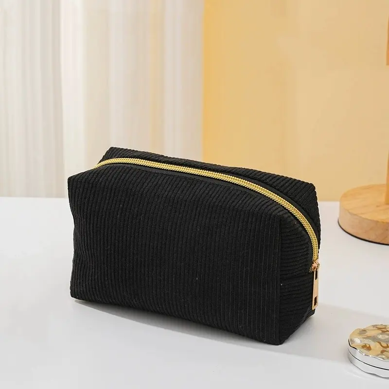 Large Capacity Corduroy Pencil Case Storage Bag, Portable Toiletry Bag Travel Organizer, Simple Stationery Box, Office School Supplies, Multifunctional Makeup Bag, Pencil Holder