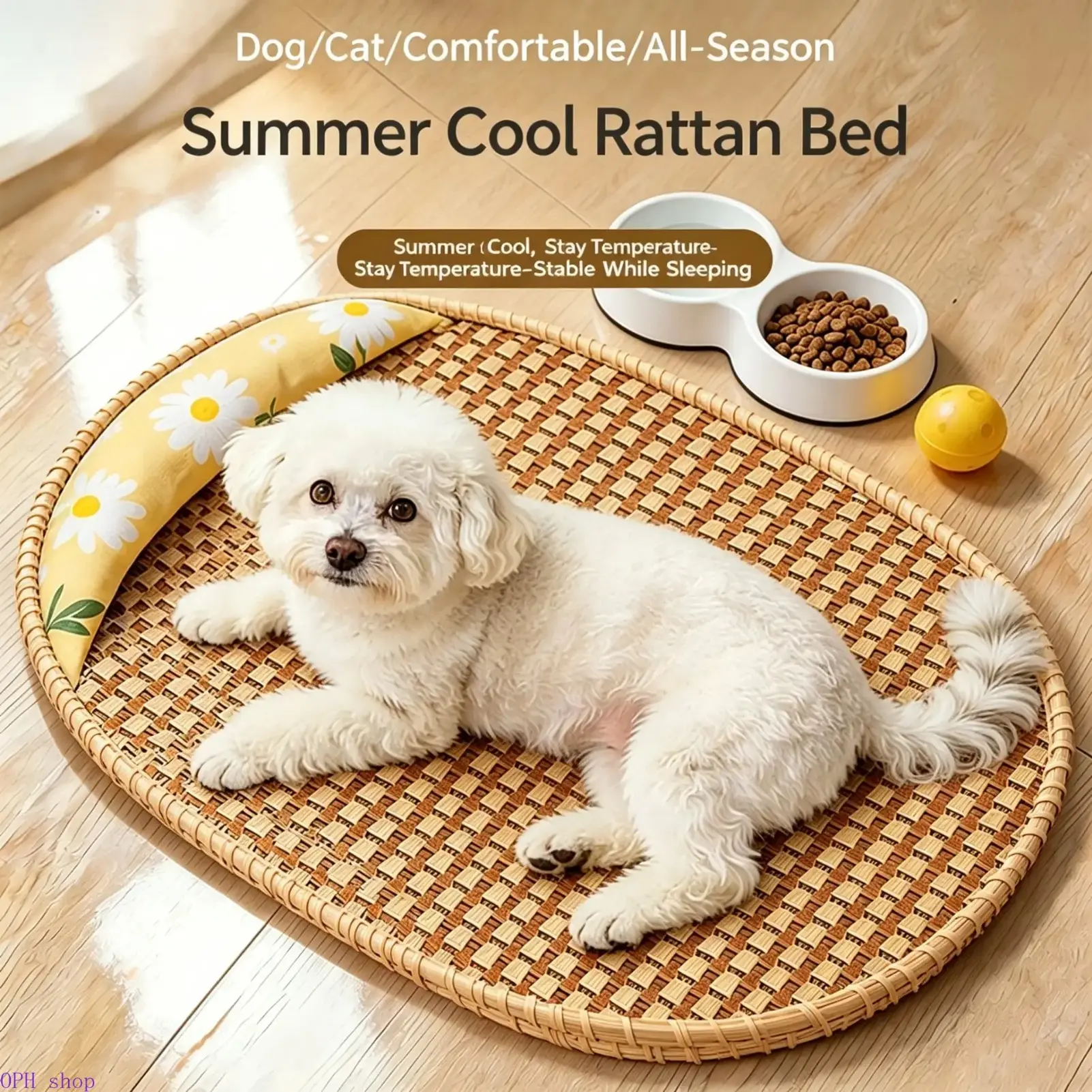 Summer Breathable Rattan Pet Cooling Mat Non Slip Washable Dog Cat Bed Cushion, Lightweight Cool Sleeping Pad Fit Indoor Crate Kennel Sofa Couch for Puppy Kitten Daily Rest
