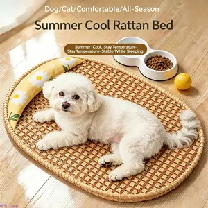 Summer Breathable Rattan Pet Cooling Mat Non Slip Washable Dog Cat Bed Cushion, Lightweight Cool Sleeping Pad Fit Indoor Crate Kennel Sofa Couch for Puppy Kitten Daily Rest
