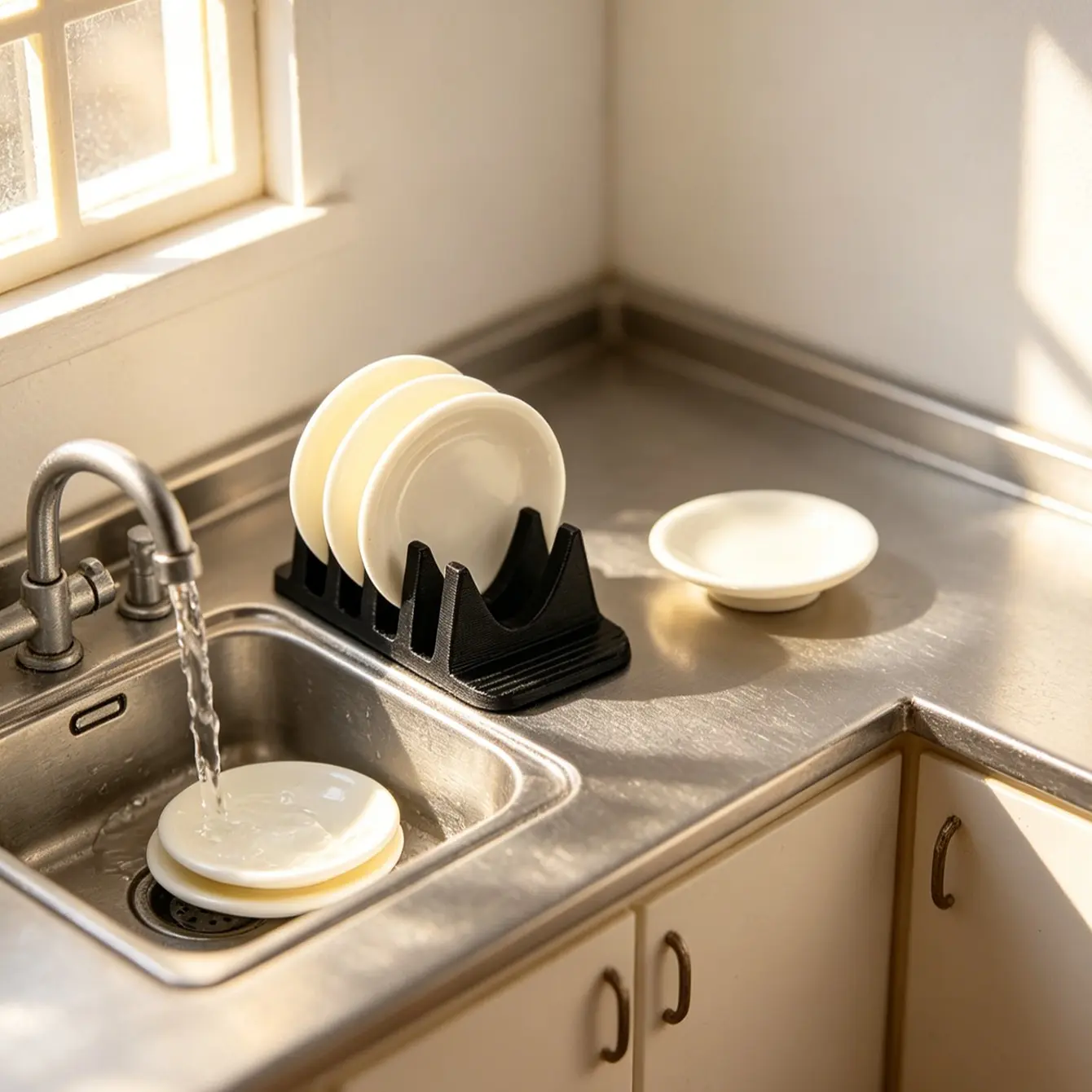 Miniature Dish Drainer Rack Kitchen Scene Figurine, Dollhouse Props, Model House Decor, 1/6, 1/12 Scale, Home Décor, Gift Idea
