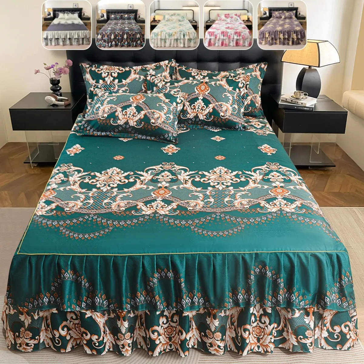2/3 Piece Bed Skirt Complete Set, 38cm High Elastic Design, Soft Touch, Includes Pillowcase, Ideal for Girls' Bedroom Decor