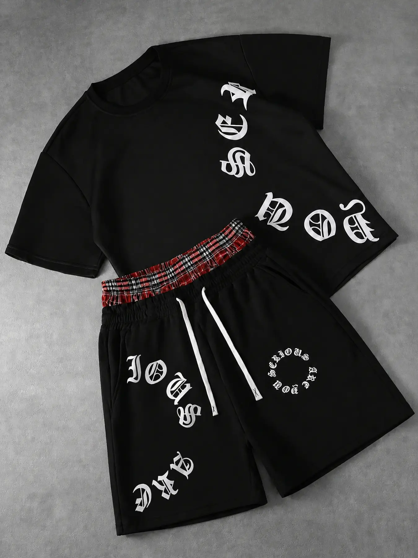 Men's Short Sleeve Tee and Shorts Matching Set, Letter Print, Sporty Style, Breathable, Fitted, Casual and Outdoor, Travel, Vintage, Natural, Versatile