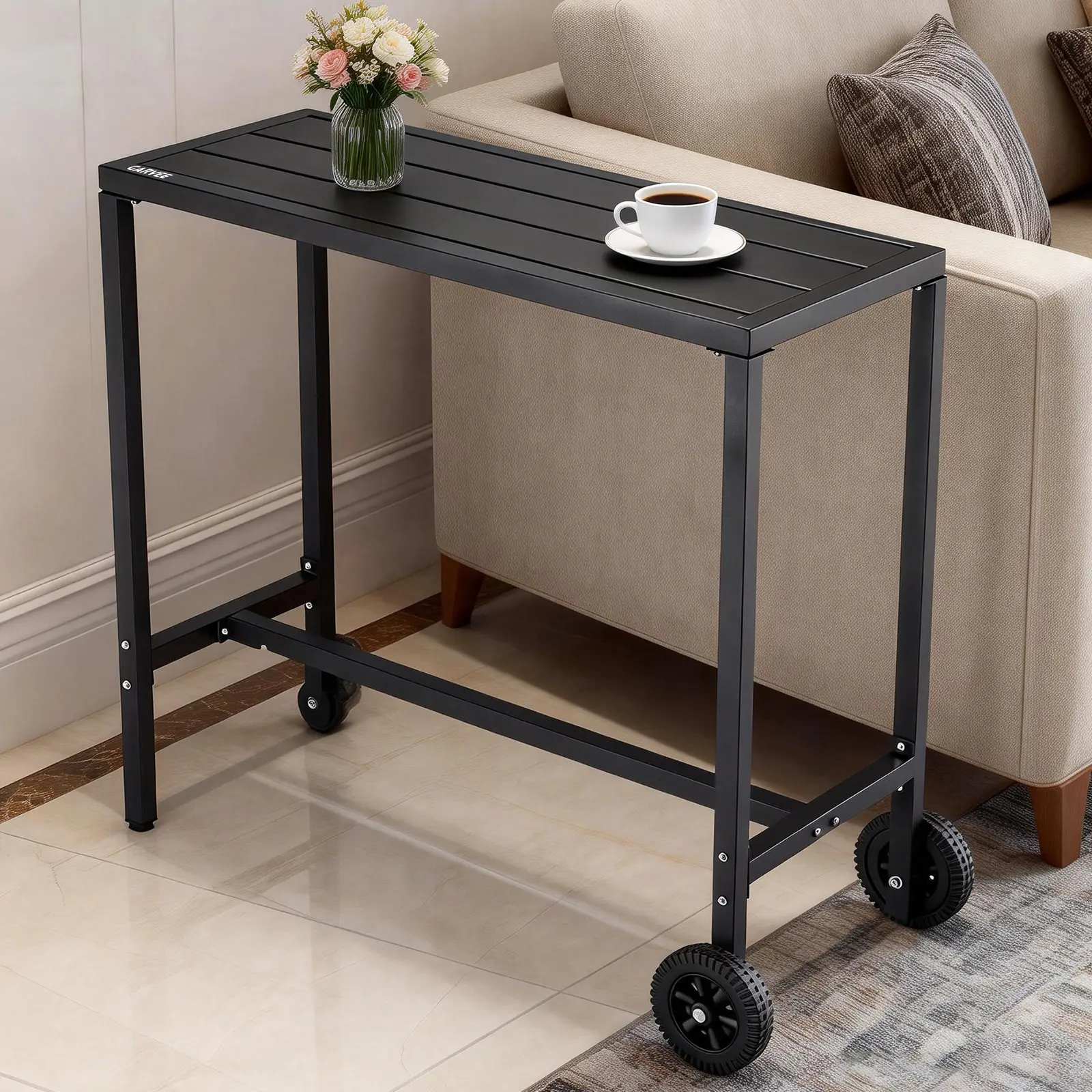 Garvee Weatherproof Outdoor Bar Table with Wheels – 39" Counter Height Metal Pub Table – Adjustable Leveling Feet – Portable & Heavy Duty for Patio, Balcony, Kitchen Island, Home Bar, Rust Resistant Patio Furniture