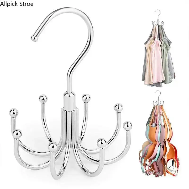Metal Bag Hanger Wardrobe Organizer - 360-Degree Rotatable 8-Hook Accessory Holder for Compact Space-Saving Storage