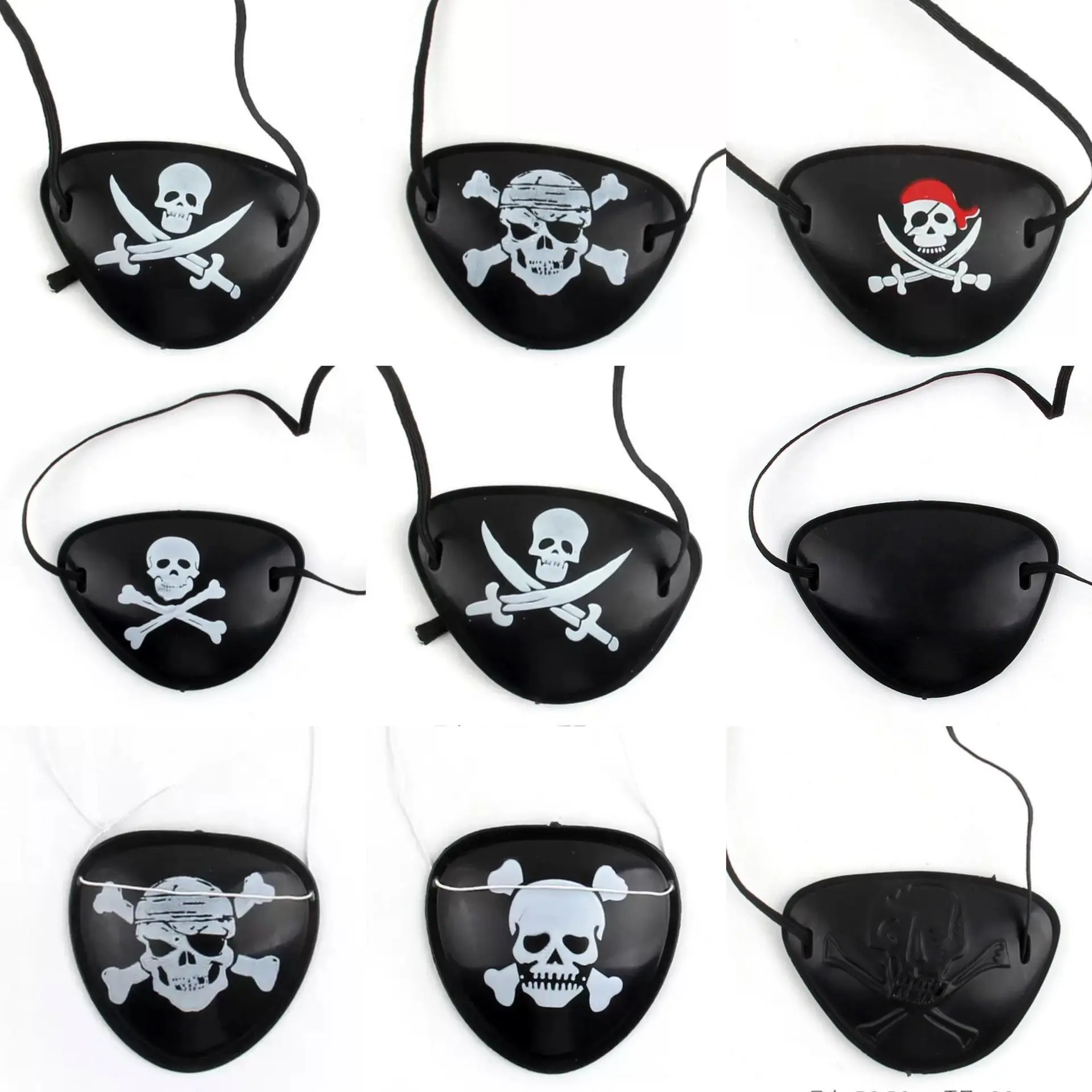 Pirate Eye Patch for Halloween Cosplay Party Skull One Eyed Costume Accessory Black Plastic Eyepatch for Kids Adults Dress Up Cosplay Prop Skull with Knife Red Hat Pirate Bones Solid Black Blank Eyepatch for Themed Birthday Party Favors Photo Booth Prop