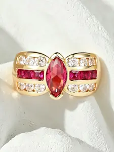 Vintage Style Bold Flashy Artificial Rose Marquise Gem Wide Ring, Birthstone Ring, Luxurious Fashion Jewelry