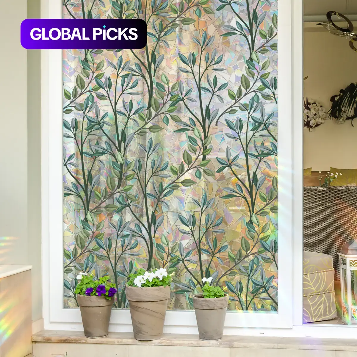 Leaves Pattern Window Privacy Films, 1 Set Removable Electrostatic Window Sticker, Decorative Decal, Decoration Sticker for Home Living Room and Bedroom #GLOBAL PICKS