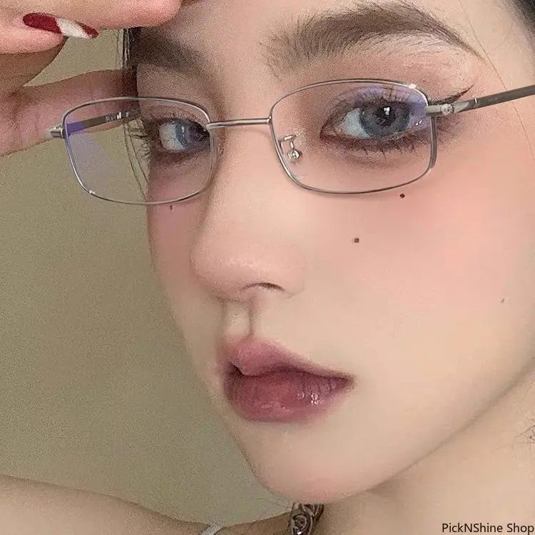 Unisex Sven Style Silver-Tone Japanese-Style Narrow Rectangle Blue Light Glasses - Slim Metal Frame, Prescription-Ready Daily Fashion Accessory, Daily Use, Prescription Glasses, Blue Light Blocking Lens