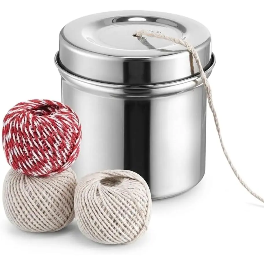 3 count Kitchen Twine with Stainless Steel Dispenser | Center pull butcher twine for meat, roasts & turkey. Stainless steel dispenser keeps cooking string clean.