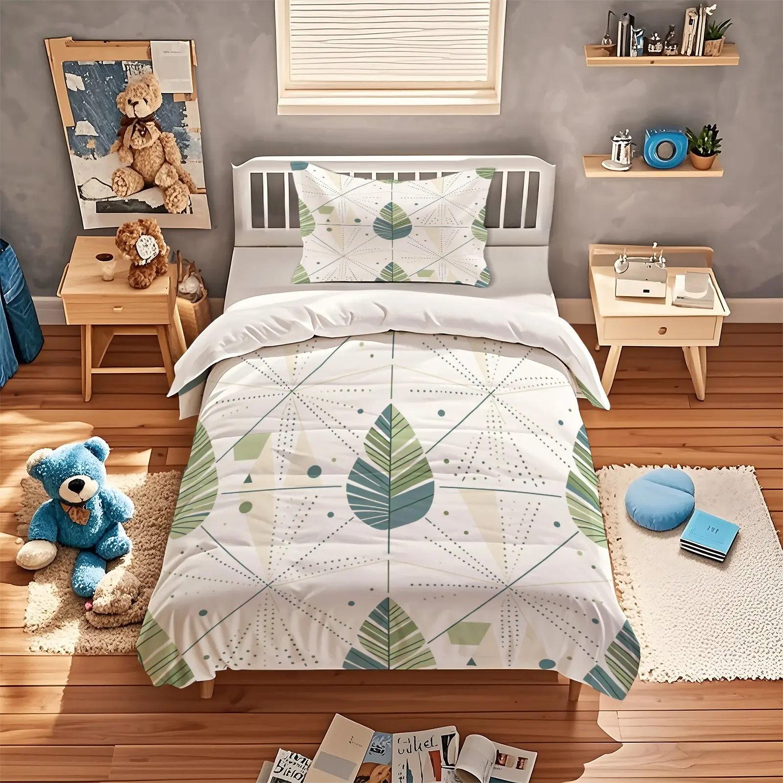 2/3Pcs Fresh Plant Print Duvet Cover Set, Smooth Easy Care, For Rental & Home (No Filler, No Pillowcases)