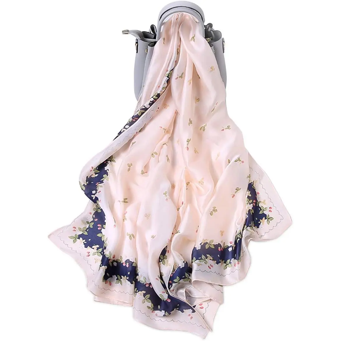 Women's Silk Scarves Floral Printed Flower Long Shawl Soft Wrap Sunscreen Cape Sweet And Elegant Style