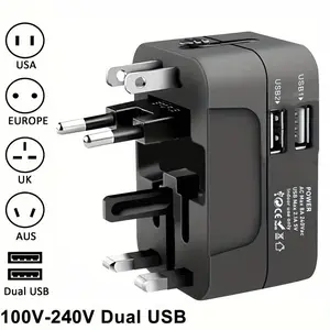 Universal Travel Adapter, Multipurpose 4 in 1 Plug Adapter with USB A, Foldable Plug Conversion Socket, Suitable for Europe, EU, UK & Australia