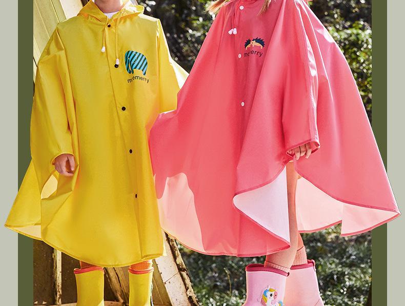 Cute Thicken Kids Cartoon Raincoat Ponchos Toddler Rain Jacket Children Rainwear with Large Brim Windproof Students Rain Suit