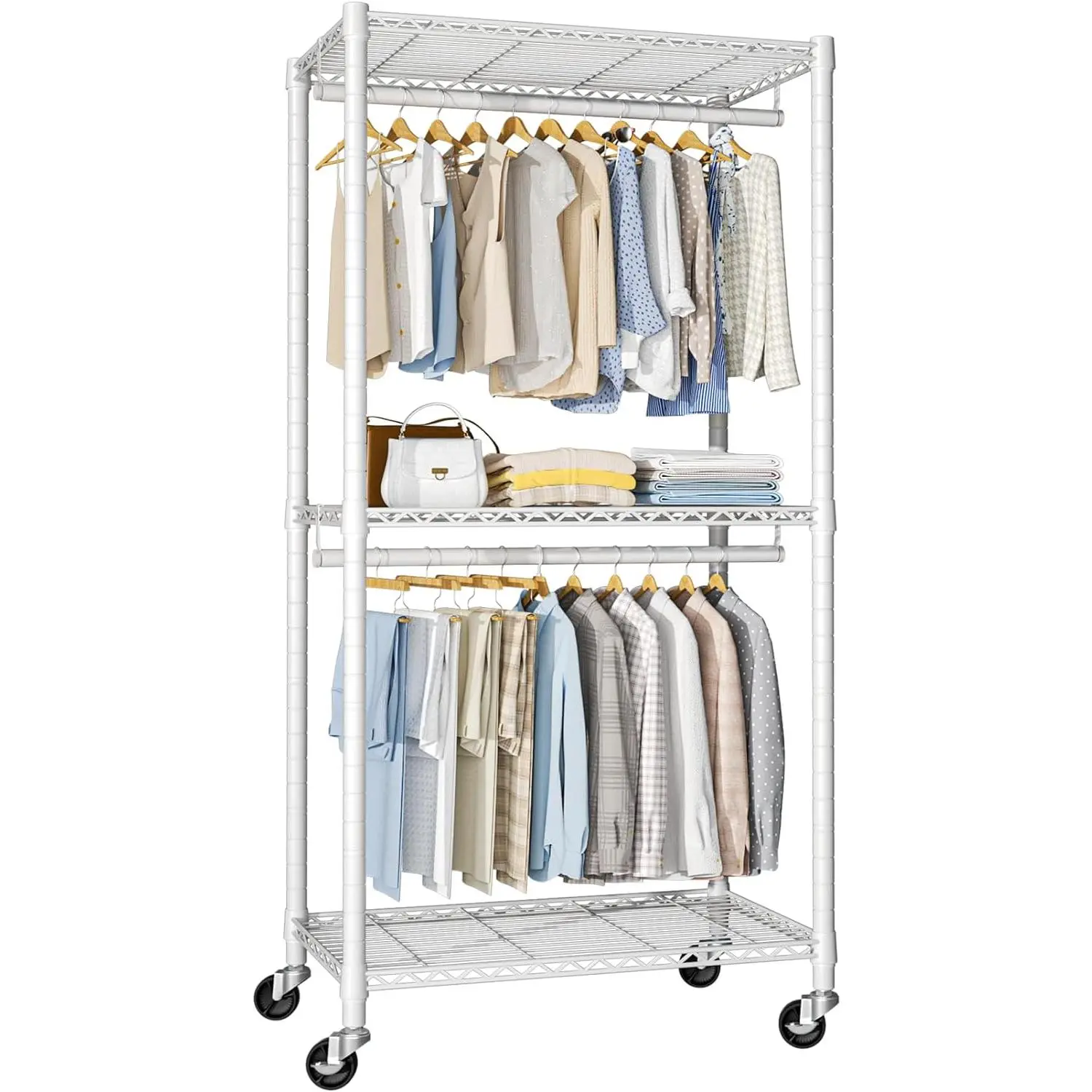 P1 Medium Heavy-Duty Portable Closet, 30" W x 14" D x 76" H, White | Metal Rolling Clothing Rack, Closet System with Wheels and Shelves for  Clothes, Portable Wardrobe Organizer Storage