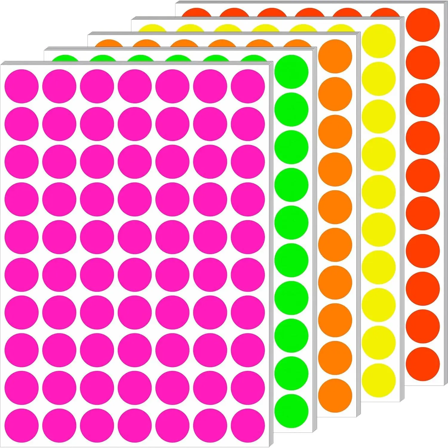 Dot Stickers 3/4 Inch Fluorescent Circle Sticker 1400 count Round Writable Colored Sticker Neon Color Coding Labels in 5 Colors Garage  Stickers for Office Market
