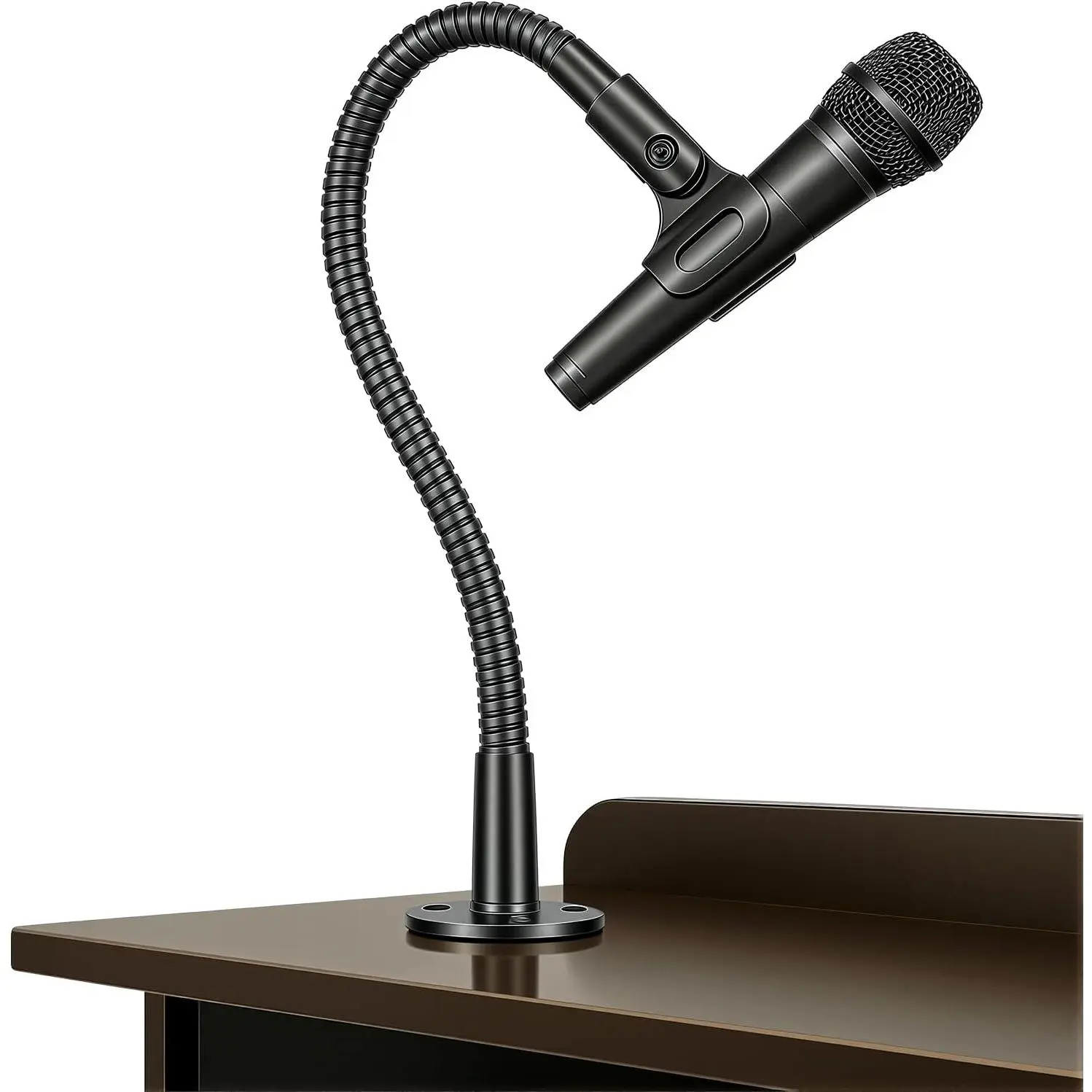 Microphone Stand - 13-INCH Heavy-Duty Flexible Gooseneck Desktop Mic Stands Holder with Flange Mount Base for Lectern Podium Podcast Meetings Lectures Streaming Gaming Studio