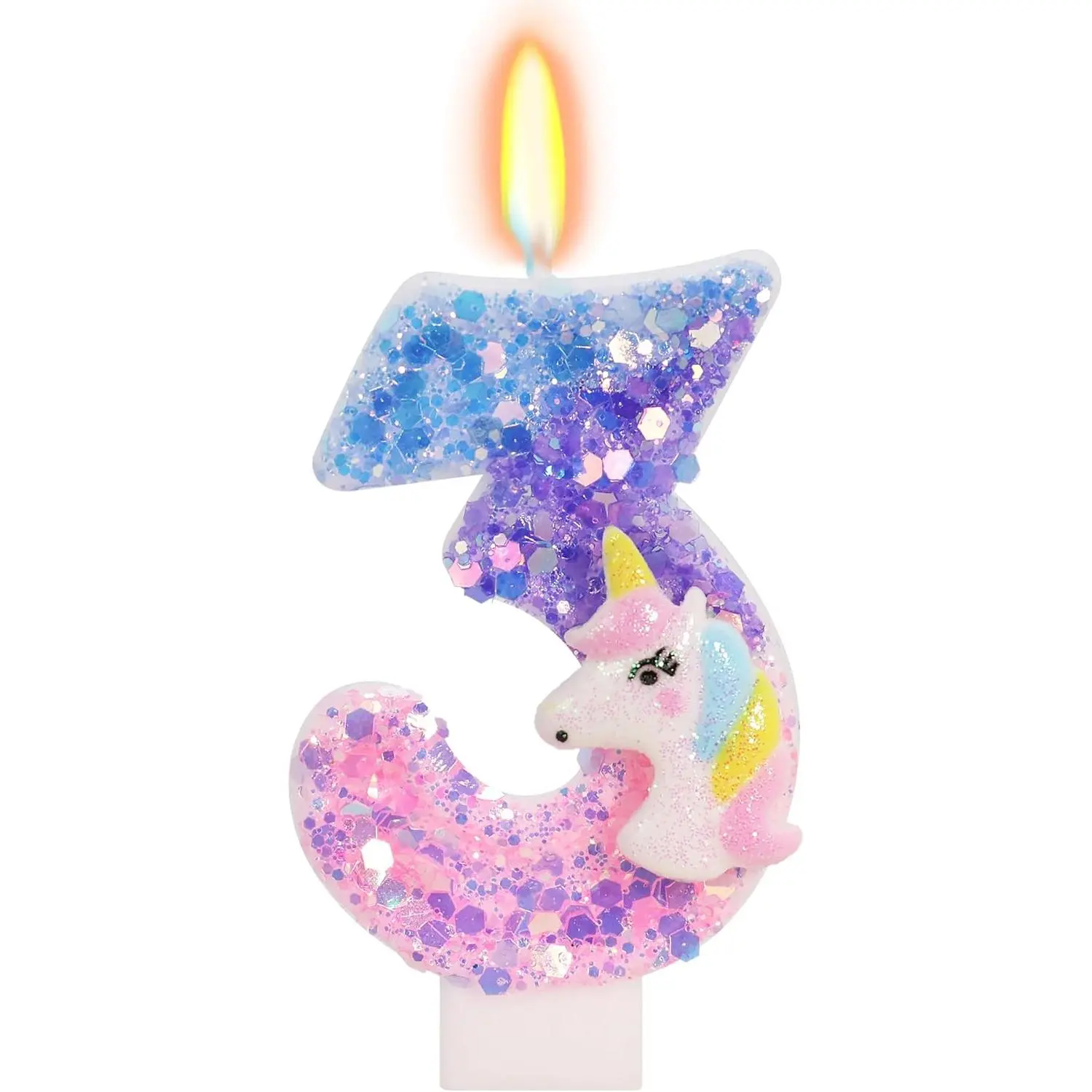 Unicorn Candle - Number 3 Candle, 3rd Birthday Decorations for Girls, Colorful Sequins Birthday Candles for Cake, Cartoon Unicorn Theme Party Decorations