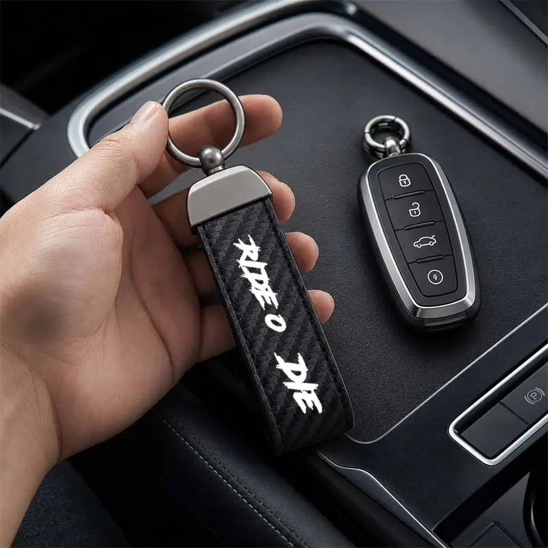 Carbon Fiber Texture Keychain for Sc Moto Gn 'ride or Die' Motorcycle, Smooth Surface, Durable Material, Ideal for Daily Use