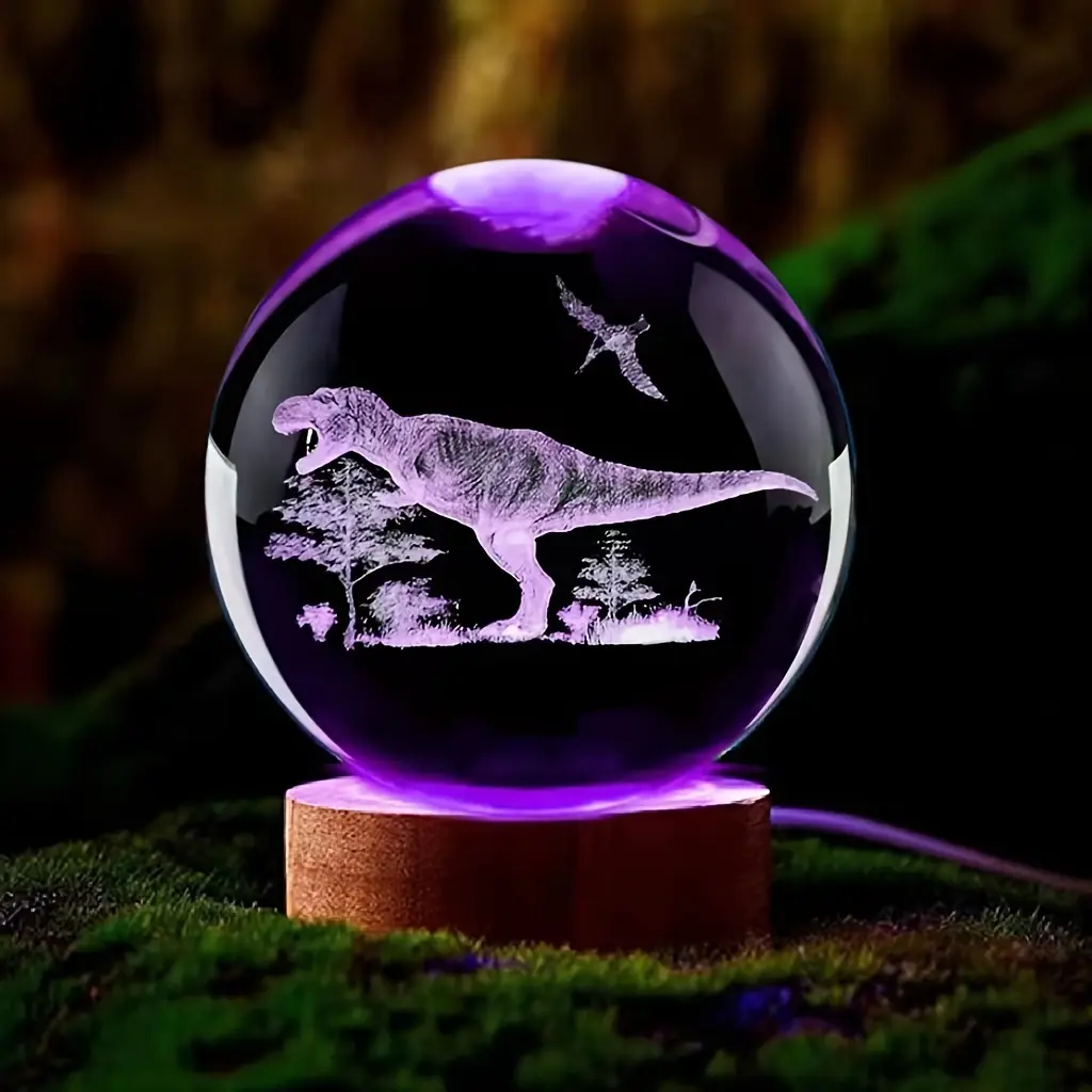 1pc Gift for Animal Lovers Color Changing 3D Dinosaur Crystal Ball Night Light - USB Powered, Perfect Gift for Wife, Friends & Family - Ideal for Holiday Parties, Living Room & Bedroom Decor